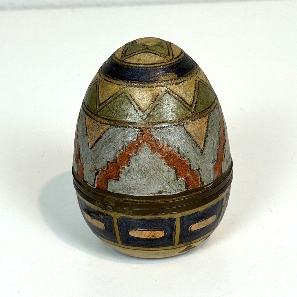 Vintage Enameled Brass Egg Trinket Box 4” India